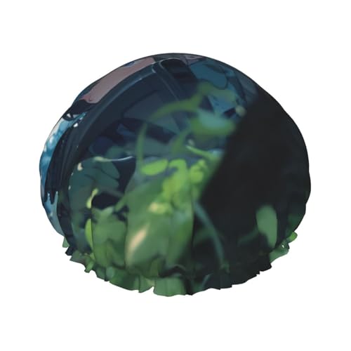 Gorro de ducha con estampado de camuflaje azul 3, gorro de pelo reutilizable con forro y banda elástica con dobladillo elástico