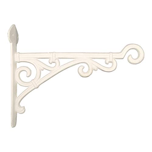Comfy Hour Antique and Vintage Collection ​Cast Iron Wall Mount Bracket Hangers for Planter, Bird Feeder, Birdhouse, Lanterns, Windchimes, Hooks, Outdoor Decor- Primitive, White