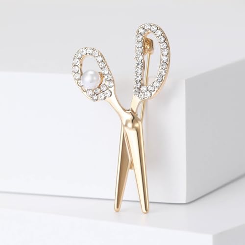 Image of Scissors Brooch Pins for Women, Barber Hairdresser Scissors Brooch Pin, Cute Scissor Brooch Lapel Pin, Bohemian Pearl Scissors Brooches Pins for Women Hat Bag Suit Dress Accessories