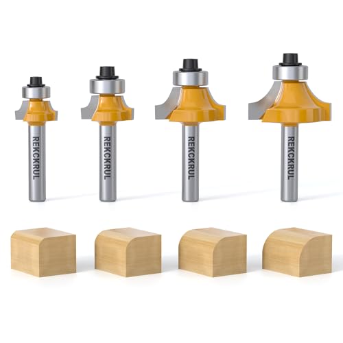 REKCKRUL 4-Piece Roundover Router Bit Set - 1/4 Shank Carbide Inserts