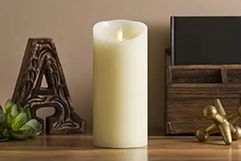 Luminara Moving Flame Pillar Flameless LED Candle, Scalloped Edge, Real Wax, Unscented - Ivory (6.5-inch)