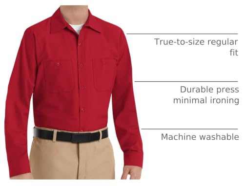 Image of Red Kap Men's Long Sleeve Industrial Work Shirt | Moisture Wicking Button Up, Wrinkle Resistance Fights Fading & Stains