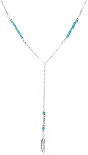 reg;New Unique Summer Bohemia Bikini Turquoise Beads Feather Pendand Tassel Chain Long Necklace Handmade Jewellery