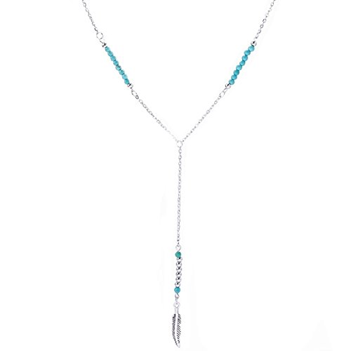 reg;New Unique Summer Bohemia Bikini Turquoise Beads Feather Pendand Tassel Chain Long Necklace Handmade Jewellery