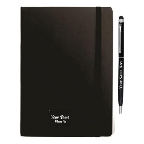 Image of VANCHER 2 in 1 Personalized Diary & Pen Combo with Name Engraving | Premium A5 Leather Finished Notebook 192 Pages with Elastic Strap | Elegant Gift Set for All Occasions (Design 4)