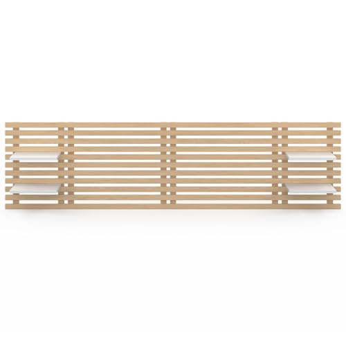 Miniatura 4 de Idmarket Ava - Cabecero De Cama, Colgante, De Listones 240 Cm, Madera Clara Y Estantes Blancos