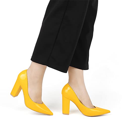 Image of JOY IN LOVE Chunky Heels for Women Pointed Toe Pumps | 3.5 inch High Block Heels, Work Pumps, Party Dress Shoes