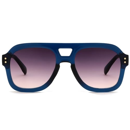 Image of FEISEDY Vintage Aviator Sunglasses Double Bridge Women Men Large Square Thick Frame Trendy Eyewear UV400 B2846