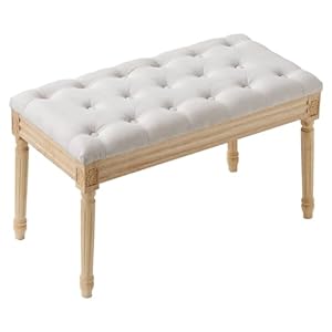 VEVOR Upholstered Bench for Bedroom end of Bed, Vanity Foam Padded Cushion & Rubberwood Legs, Tufted Footrest Stool Entryway for Dining, Living Room, Piano, Hallway, 32 x 16 x 19 Inches, Beige
