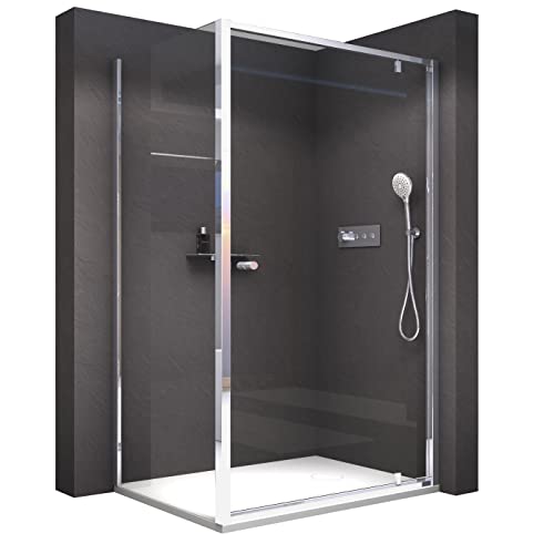 BERNSTEIN Duschkabine Eckdusche 100x90cm Duschabtrennung mit Drehtür NT604 FLEX 6 mm Nano Echtglas-Dusche Breite Türelement: 100cm Breite Glas feststehend: 90cm Profilfarbe: Schwarz matt