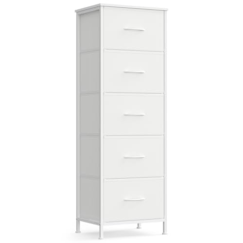 Image of SONGMICS BELLAH Collection - Dresser for Bedroom, Chest of Drawers, Storage Organizer Unit, Closet, Entryway, Steel, 5 Drawers, Modern, Cloud White and Snow White ULGS315W01S