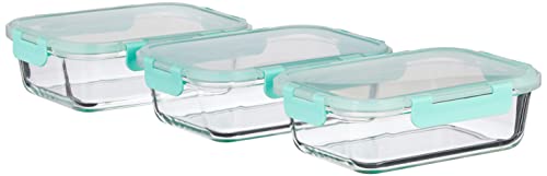 Image of Amazon Brand - Solimo Borosilicate Glass Lunch Boxes with Air-Vent Lids, Set of 3 (1,000 ml Each) | Transparent