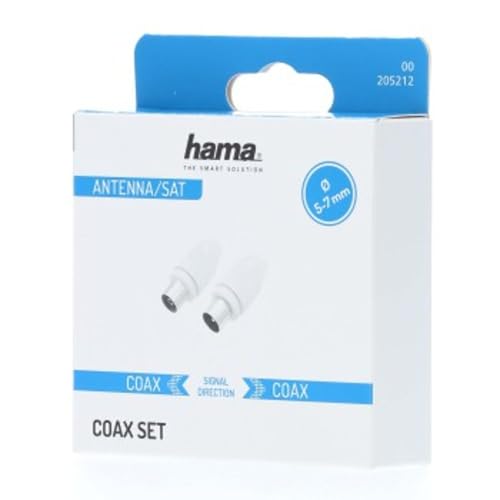 Hama TV-Antennenstecker (2 Antennenstecker TV Koaxialstecker männlich + Koaxialstecker weiblich, Durchmesser 5-7 mm, 2 Stück) weiß