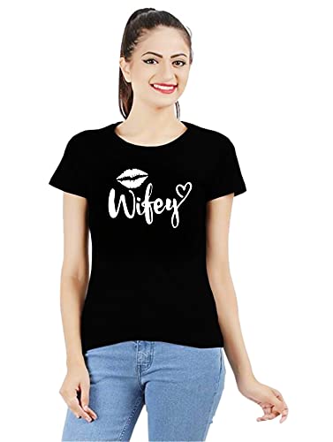 Image of Uniplanet Store Cotton Half Sleeve Couple Mix by Designs Black T-Shirt