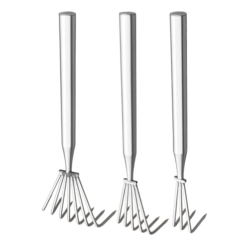 3 Pezzi Mini Rastrello A Mano, Coltivatore Manuale In Acciaio Inossidabile, Ottimo Per Scavare, Livellare, Allentare Il Terreno, Piantare Foglie Di Prato All'aperto, Paglia