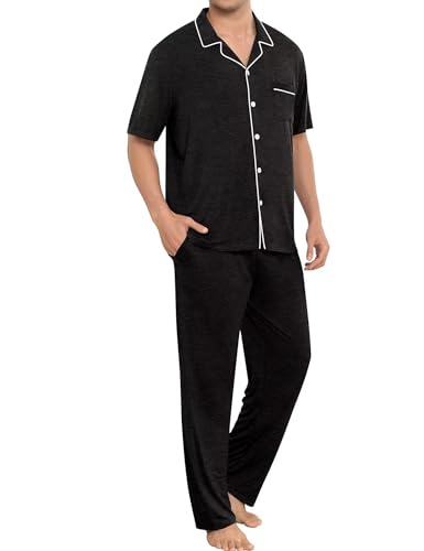 SWOMOG Men Pajamas Sets Short Sleeve Modal Sleepwear Two-Piece Soft PJs Sets Loungewear with Long Pants3