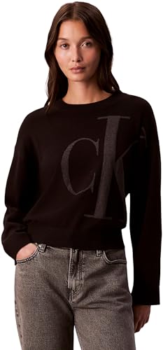 Calvin Klein Suéter de Manga Larga de algodón Liso CK Jac LV047E304G para Mujer, Color Negro (Negro), Talla S, Negro (Negro), S