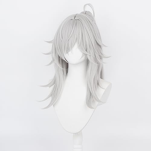 Image of Anime Silver White Wigs with Bangs and Ponytail Long Straight Wig Adult COS Yuan Cosplay Wigs Halloween,Christmas,Comic con,Game Show,Party