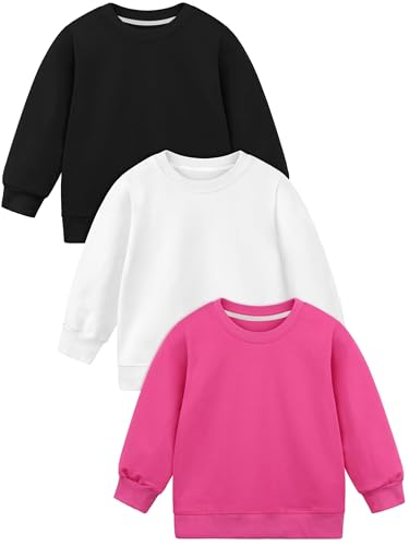 Cooraby 3 Pack Baby and Toddler Girls' Sweatshirt Girl No Cap Crew-Neck Sweatshirt Long Sleeve Pullover Shirt