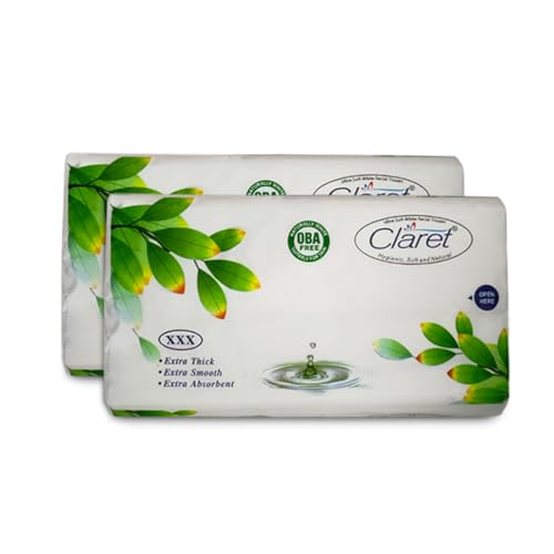 Image of Claret Ultra Soft 2-Ply White Facial Tissues | 100 Pulls | Pack Of 2 | Skin-Friendly & OBA-Free | (18 x 20 cm)