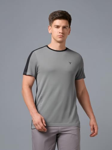 Image of TECHNOSPORT Men's Slim Fit Color Block T-Shirt, Technocool Quick Dry Anti-Microbial Short Sleeve Sports Tee for Gym, Running, Training & Everyday Wear