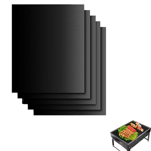 5pcs BBQ Mats for Gas Grill - Reusable Oven Mats, Washable (Black)