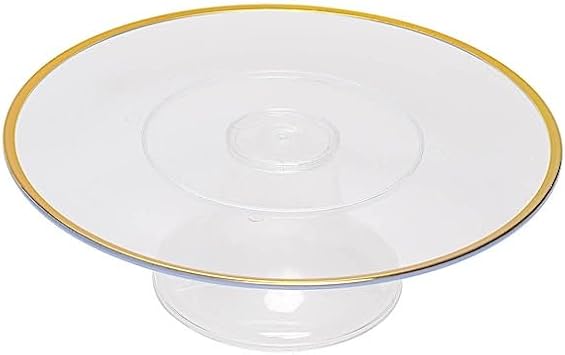 2 Clear 12 in Round Plastic Cake Stand Dessert Pedestal with Gold Trim | Cupcake Display Risers for Birthday Wedding Party Events Reception Buffet Catering Decorations Supplies