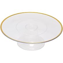 2 Clear 12 in Round Plastic Cake Stand Dessert Pedestal with Gold Trim | Cupcake Display Risers for Birthday Wedding Party Events Reception Buffet Catering Decorations Supplies