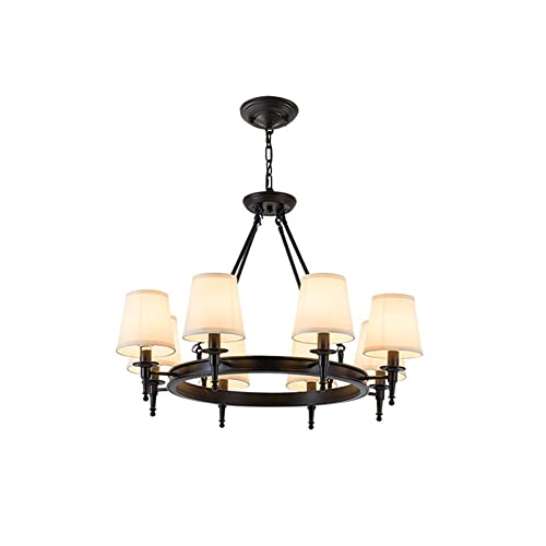 Lustre suspendu pour salon et salle à manger avec abat-jour tissu noir 8 têtes
