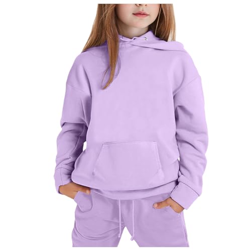 YOUYING Girls Boys 2 Piece Tracksuit Pullover Hooded Sweatshirt and Sweatpants Jogger Set Athletic Sweatsuits Sets for Kids, C# Purple, 8-9 Years