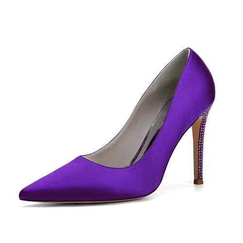 Pointed Toe Women's Slip-on Satin Stiletto High Heel, Closed Toe Heel Sandals For Women, Bride Shoes For Wedding With Rhinestones On The Back Heel, Perfect For Bridal Parties, Proms