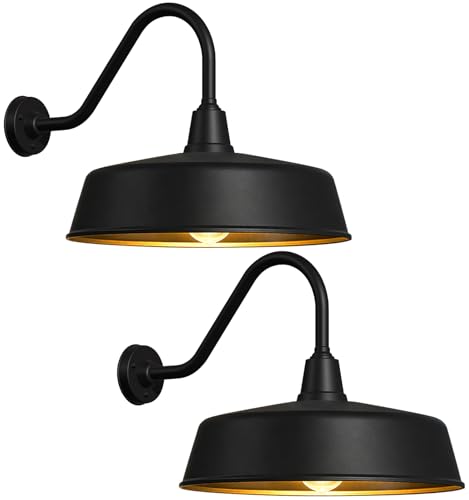 Ytzlvw 24" Oversized Outdoor Gooseneck Barn Light with Extended Arm for Farmhouse Garage, Storefront and Barn, Heavy Duty Wall Fixture, Matte Black, 2 Pack