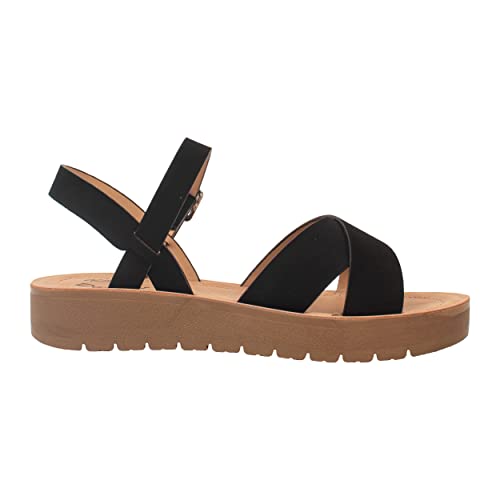 Women Platform Sandals Strappy Slingback with Adjustable Buckle Open Toe Lightweight Sole Casual Dress Summer Shoes Black White Tan - JOSIE2