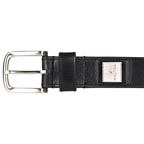Image of Nautica Men's Casual Leather Belt | Everyday | Classic | Pants | Jeans | Khakis | Chinos | Metal Buckle