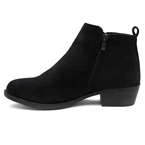Shoe Land Ellaire Women's Ankle Booties Chunky Low Heeled Zipper Boots Black booties Almond Toe Slip on Walking Shoes4