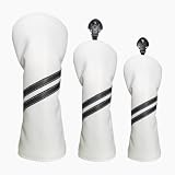 Golf Club Covers, 3PCS Driver Fairway Hybrid Wood Headcovers Set, Premium PU Leather with Soft Velour Lining & Interchangeable Tags, Protective Golf Head Covers for Men Women, Fits Most Brands (White)