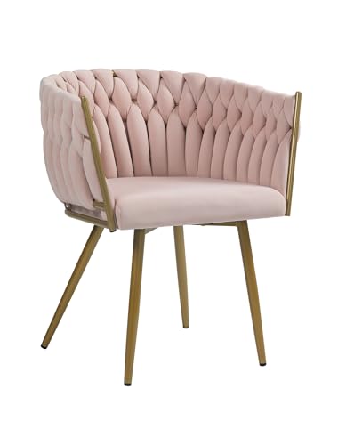 IlGruppone Poltrona con Schienale in Velluto Intrecciato Design Moderno, Sedia Imbottita Circolare con Gambe in Metallo Placcato Oro Poltroncina - Rosa