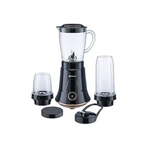 Bajaj NX-01, Powerful 300W Mixer Grinder, Blender, Juicer and Smoothie Maker with Sipper and Store Lids, 3 Jars, Black, Regular