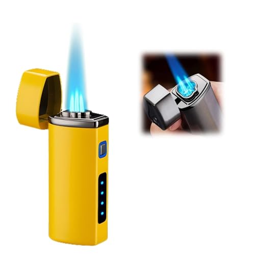YHBNJIGW Encendedor de Metal de Tres Llamas con Tapa abatible, Compacto y Conveniente, Encendedor de Llama Azul de inyección Directa a Prueba de Viento, Adecuado for Regalar al Aire Libre.(Yellow)