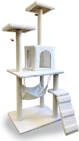 キャットタワー 猫タワー ハンモック付き 大型猫用 猫のおあそびポール おしゃれ 多頭飼い 爪とぎ 天然サイザル麻紐スリム 省スペース 据え置き ハンモック付き 運動不足解消 おしゃれ オシャレ シンプル カワイイ 可愛い 150cm (ホワイト)