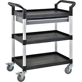 3 Shelf Utility Cart with One Drawer 550 lbs - Black & Silver