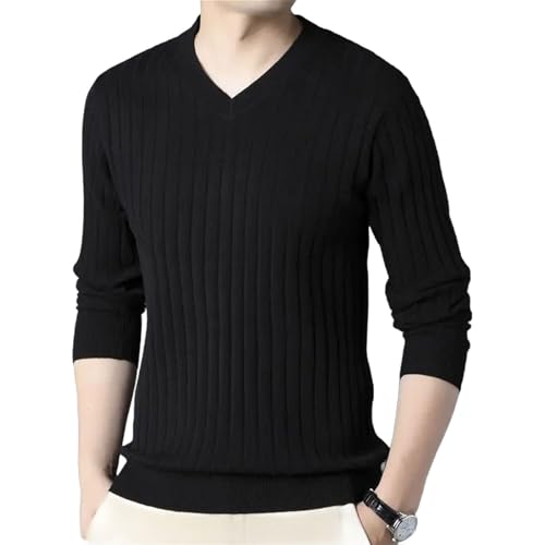 V Neck Long Sleeve Pullover Sweater Mens Pure Slim Knitted Autumn Winter Fashion Comfortable
