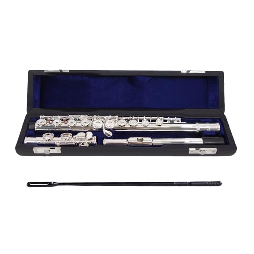 Image of YANASON C Flute Closed Hole 16 Keys Flute Silver-plated for Beginner, Adults,Student with Leather case, Metal stand, Gloves, Tuning Rod, Cleaning kit(16 Silver)