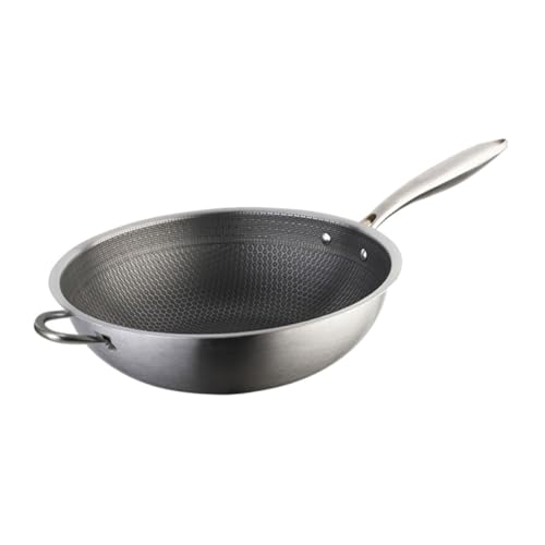 Wok de acero inoxidable con diseño panal y dobles asas