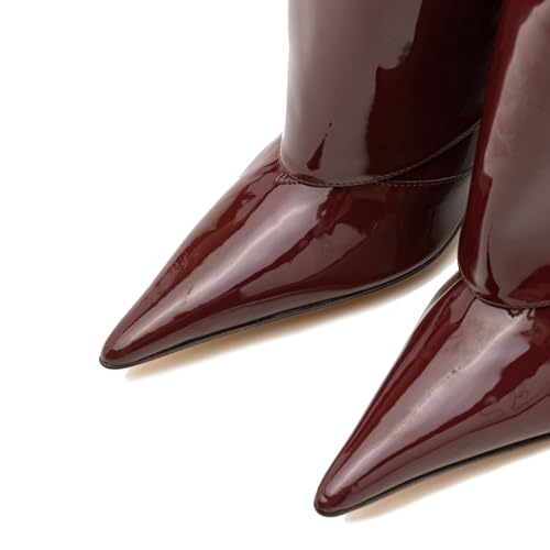 Image of Goolita Fold Over Boots For Women, Pointed Toe Stiletto Heel Knee High Boots Fashion Comfortable Slip On Tall Boots