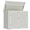 Amopatio 41 Cu Ft Outdoor Storage Shed, Horizontal Resin Trash Can Storage, Weather Resistance, Storage Box with Floor Included for Garden Tools, Lawn Mowers, Garbage Cans, Patio Use, Sandstone