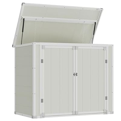 Amopatio 41 Cu Ft Outdoor Storage Shed, Horizontal Resin Trash Can Storage, Weather Resistance, Storage Box with Floor Included for Garden Tools, Lawn Mowers, Garbage Cans, Patio Use, Sandstone