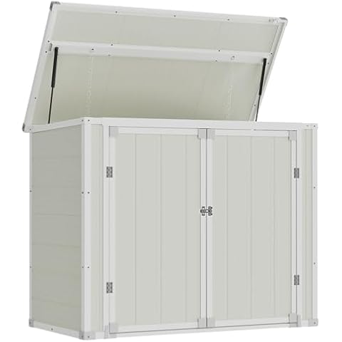 Amopatio 41 Cu Ft Outdoor Storage Shed, Horizontal Resin Trash Can Storage, Weather Resistance, Storage Box with Floor Included for Garden Tools, Lawn Mowers, Garbage Cans, Patio Use, Sandstone Cover