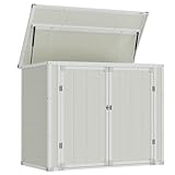 Amopatio 41 Cu Ft Outdoor Storage Shed, Horizontal Resin Trash Can Storage, Weather Resistance, Storage Box with Floor Included for Garden Tools, Lawn Mowers, Garbage Cans, Patio Use, Sandstone