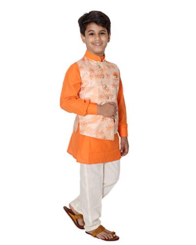 Image of FOURFOLDS Ethnic Wear Kurta Pyjama with Waist Coat Jacket for Kids and Boys FE615